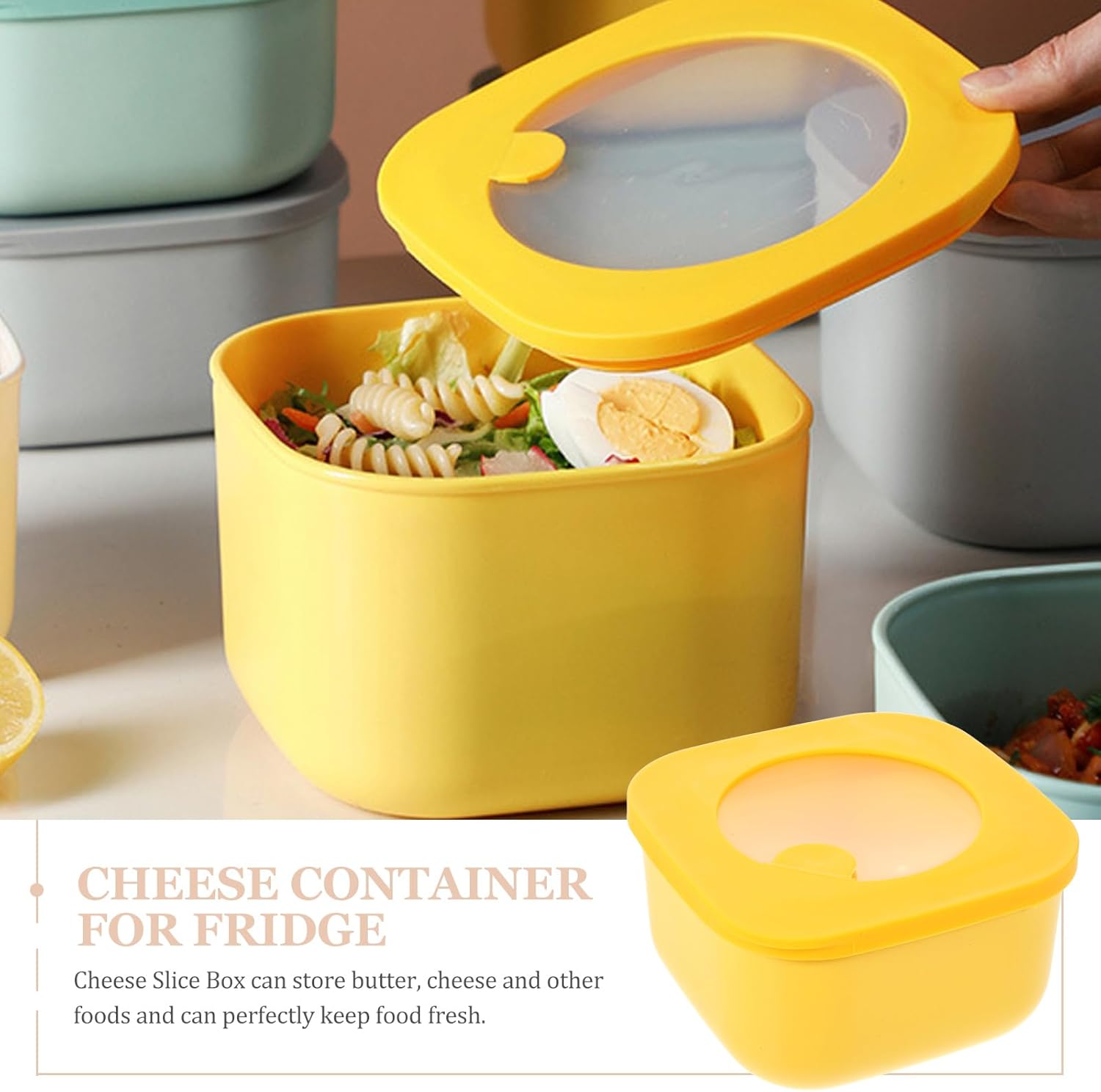 Yellow Food Snacks - 4.7*2.5 ''หั่นชีสคอนเทนเนอร์สําหรับตู้เย็นภาชนะพลาสติกพร้อมฝาปิดเนยชีส Slice กล่องอาหาร-S