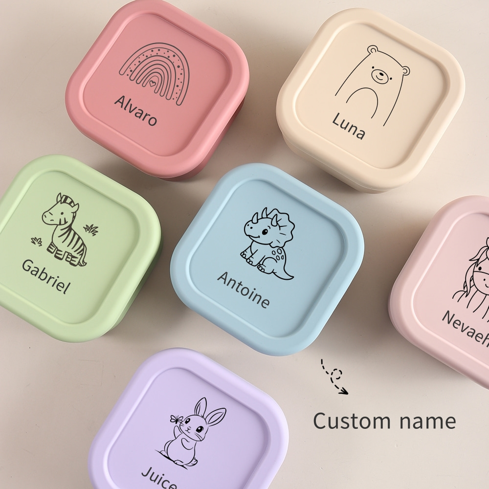Food Snacks Name - กล่องเก็บอาหารเด็กซิลิโคนเกรดอาหาร 1 ชิ้น ลายหรือชื่อสั่งทำได้ ขนาด 510