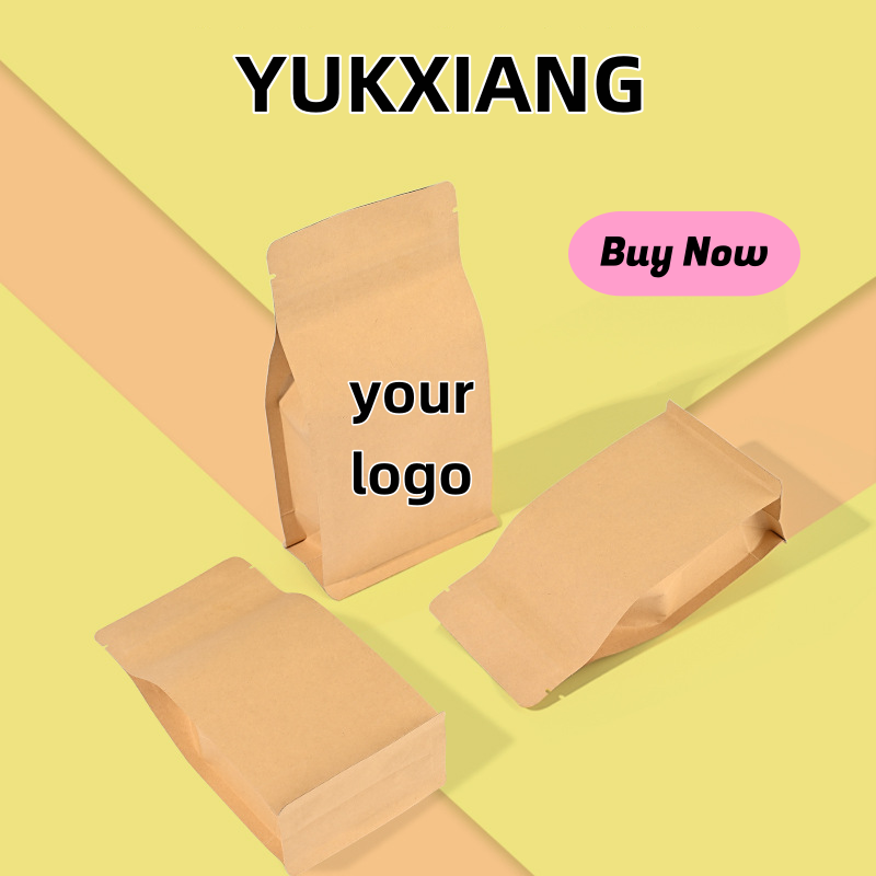 Food Snacks Logos - ถุงกระดาษคราฟท์เคลือบฟอยล์อะลูมิเนียมแบบแปดด้าน ปิดผนึกด้วยซิปล็อค มีรอยฉีก สำหรับใส่อาหาร ขนม ลูกอม