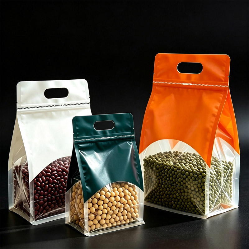 Food Snacks Logos - ถุงซีลใสแบบถือได้ 50 ชิ้น, ถุงซีลที่ปิดได้สำหรับเก็บธัญพืช, ขนม, กาแฟ,
