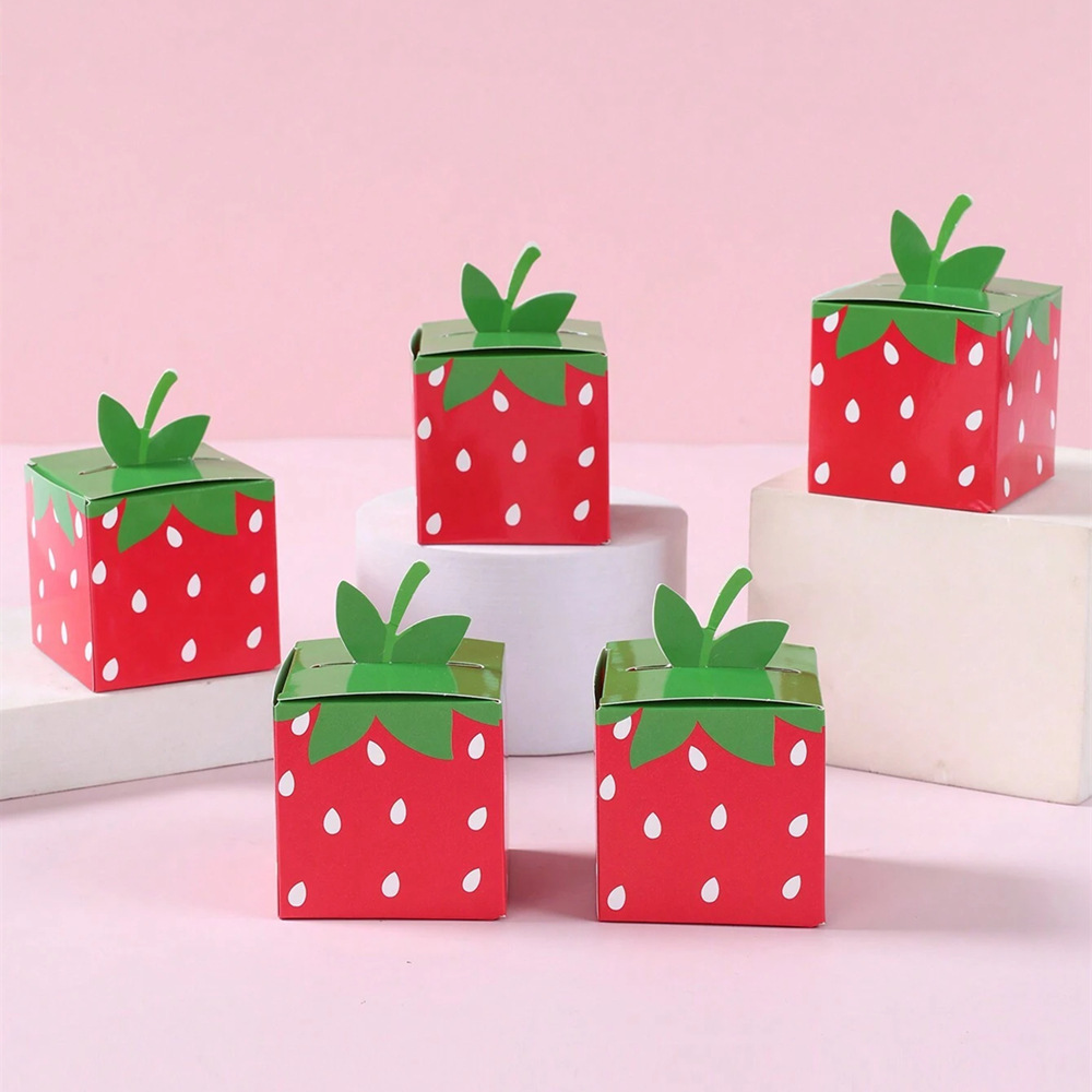 Food Or Snacks - 10 ชิ้นผลไม้หวานสตรอเบอร์รี่ธีมกระดาษคุกกี้ Candy กล่องของขวัญกล่องบรรจุสําหรับเด็กวันเกิด Baby Shower