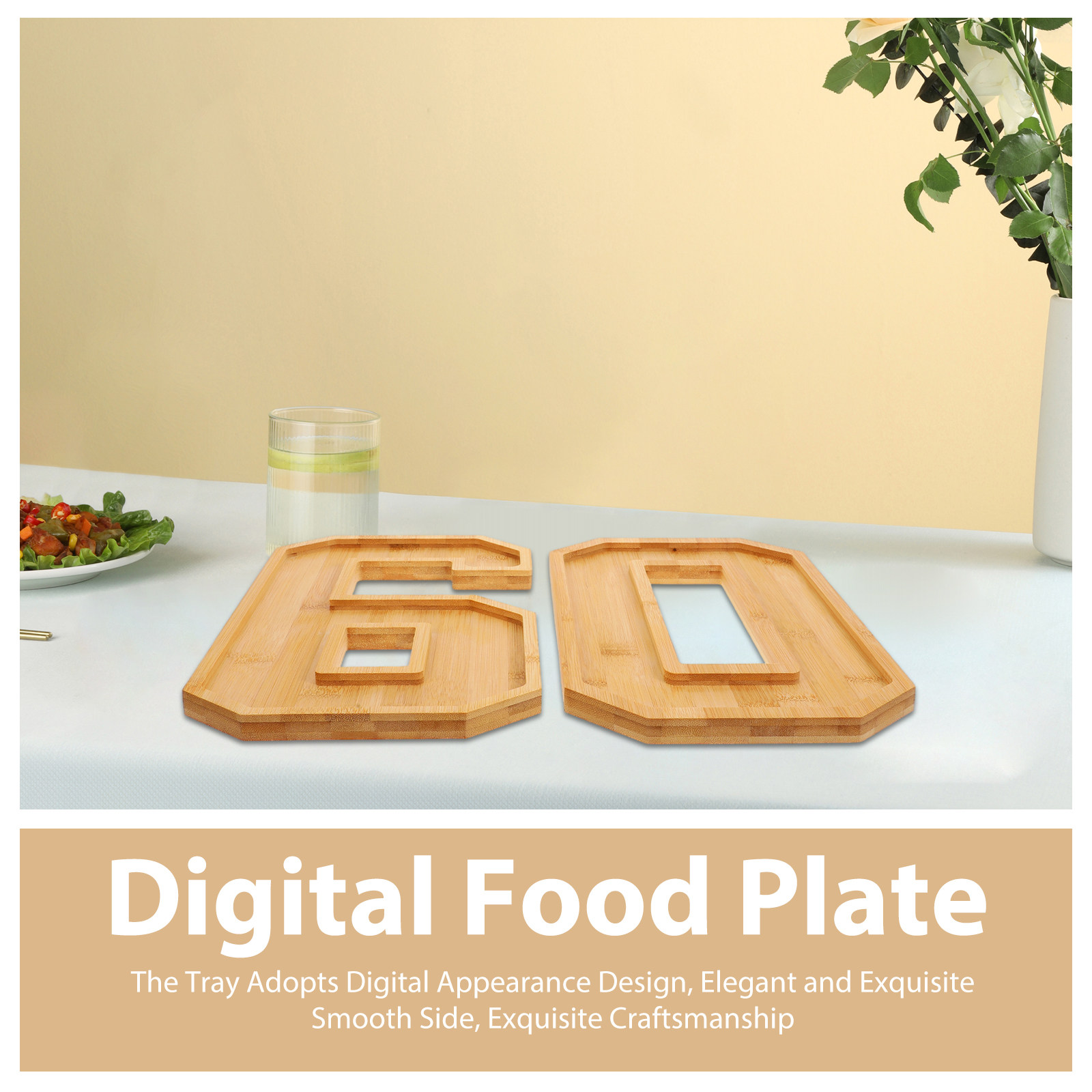 Food Platter Snacks - 1 ชุดถาดไม้หมายเลข 60 ลายไม้ธรรมชาติ สำหรับใส่อาหาร ผลไม้
