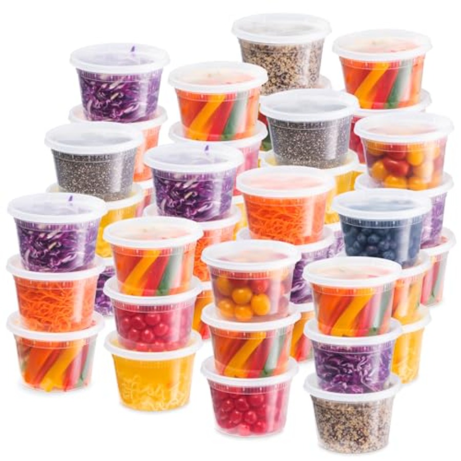 Food Packed Snacks - ภาชนะพลาสติกสำหรับเก็บอาหารพร้อมฝาปิดกันรั่ว 48 ชิ้น, ขนาด 16 ออนซ์