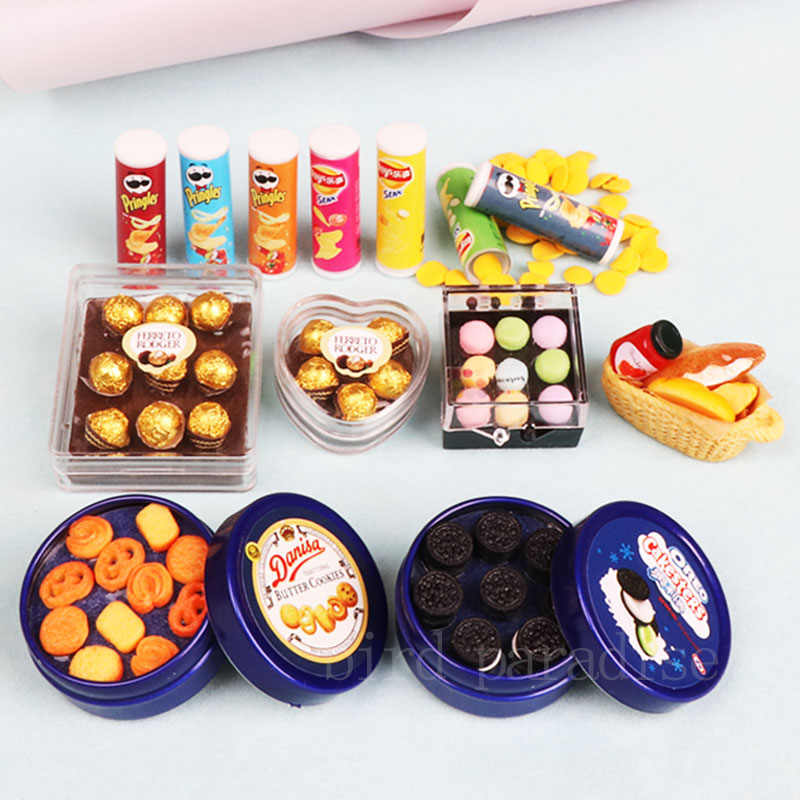 Food Like Snacks - 1/6 Miniatrue ตุ๊กตาอาหารมินิคุกกี้ช็อกโกแลตกล่องมันฝรั่งชิปของเล่น Pretend Play สําหรับ