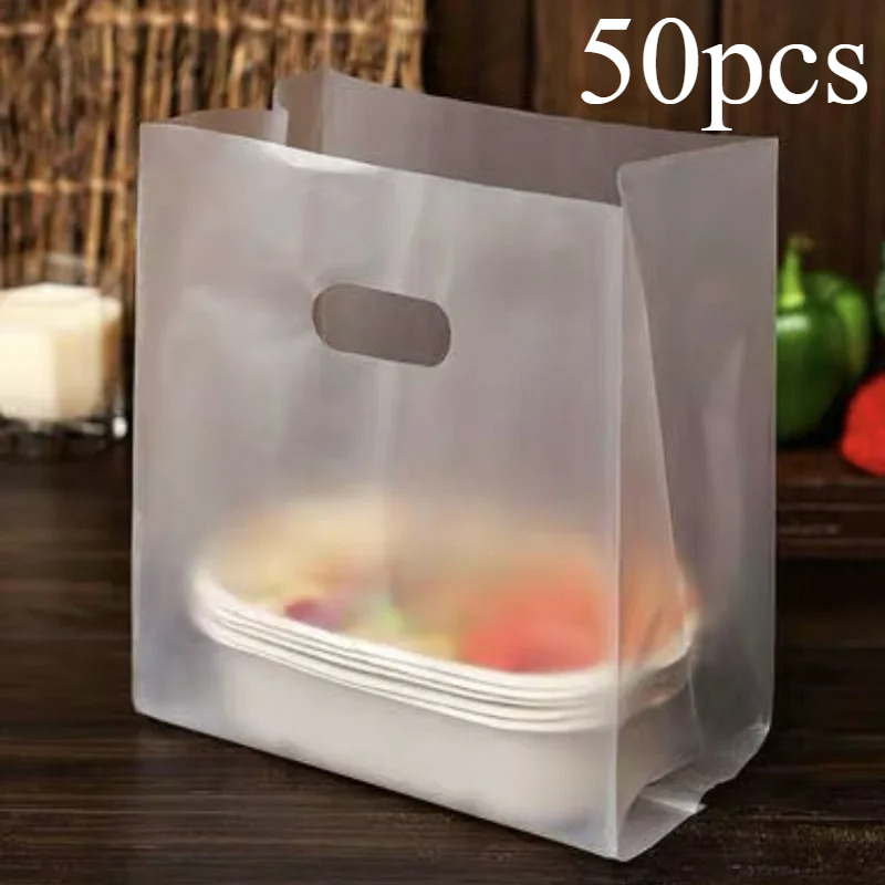 Food Or Snacks - ถุงของขวัญใสพร้อมหูหิ้ว 50 ชิ้น - ถุงพลาสติกใส่อาหารปลอดภัย เหมาะสำหรับฮาโลวีน