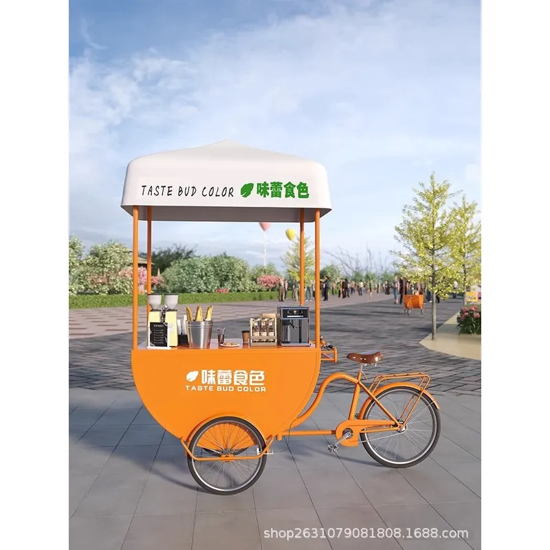 Food Snack - รถเข็นขายอาหารเคลื่อนที่กลางแจ้งสำหรับขายกาแฟ ชานม น้ำมะนาว ขนมโมจิ ไส้กรอก สำหรับแผงขายของในตลาดนัด