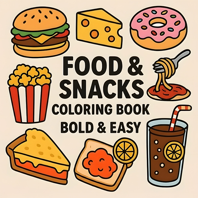 Food Snacks Drawing - สมุดระบายสีธีมอาหารและขนมขบเคี้ยว หนา ไม่ซึมสี บรรเทาความเครียด สมุดวาดภาพกราฟฟิตี สำหรับระบายสีเพื่อการพักผ่อนประจำวัน