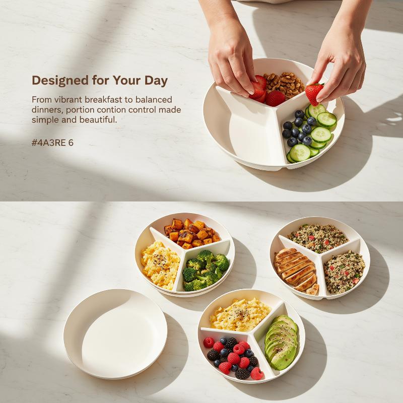 Food Platter Snacks - จานอาหารแบ่ง 3 ช่อง รูปทรงตะแกรง ถาดเสิร์ฟขนมพลาสติกทรงกลม ทนทาน
