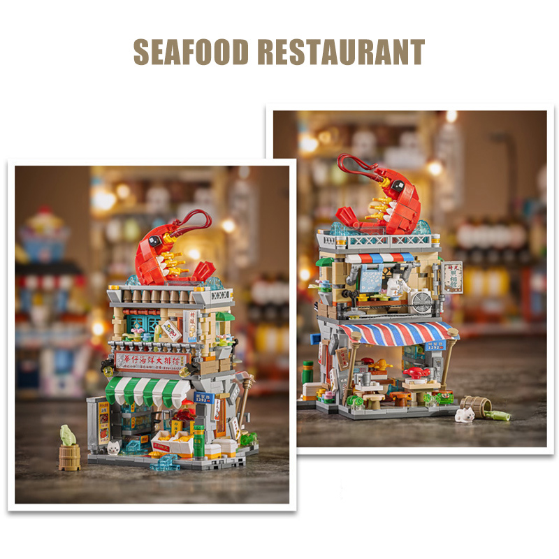 ชุดตัวต่ออาคารแบบย้อนยุคสไตล์ฮ - Food City Snacks บทวิจารณ์และราคา